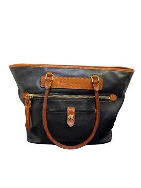Dooney & Bourke Vintage Black & Brown Leather Tote Bag